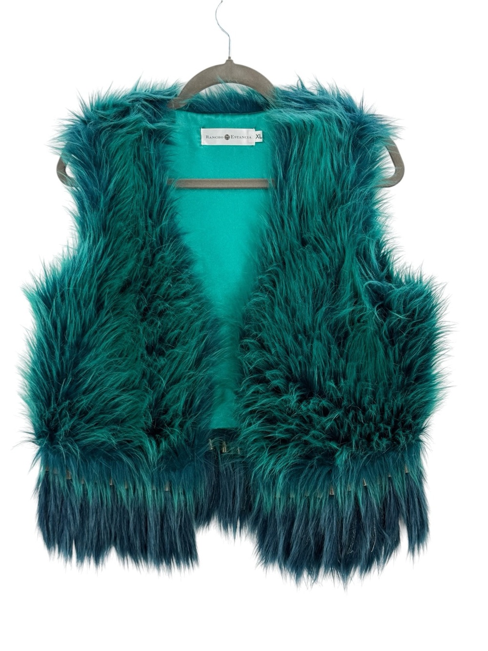 Rancho Estancia Teal Faux Fur Vest XL Boho Festival Statement Layer